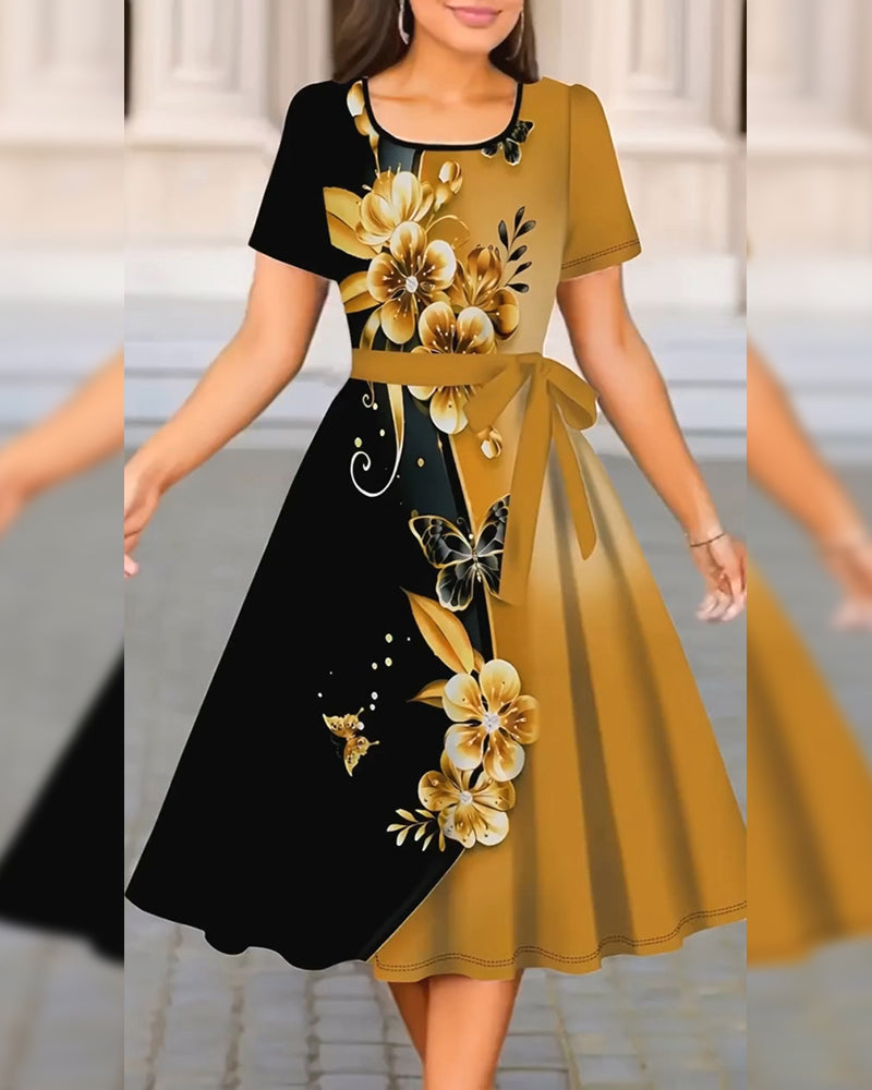 Robe Bloc De Couleur Imprimé Floral