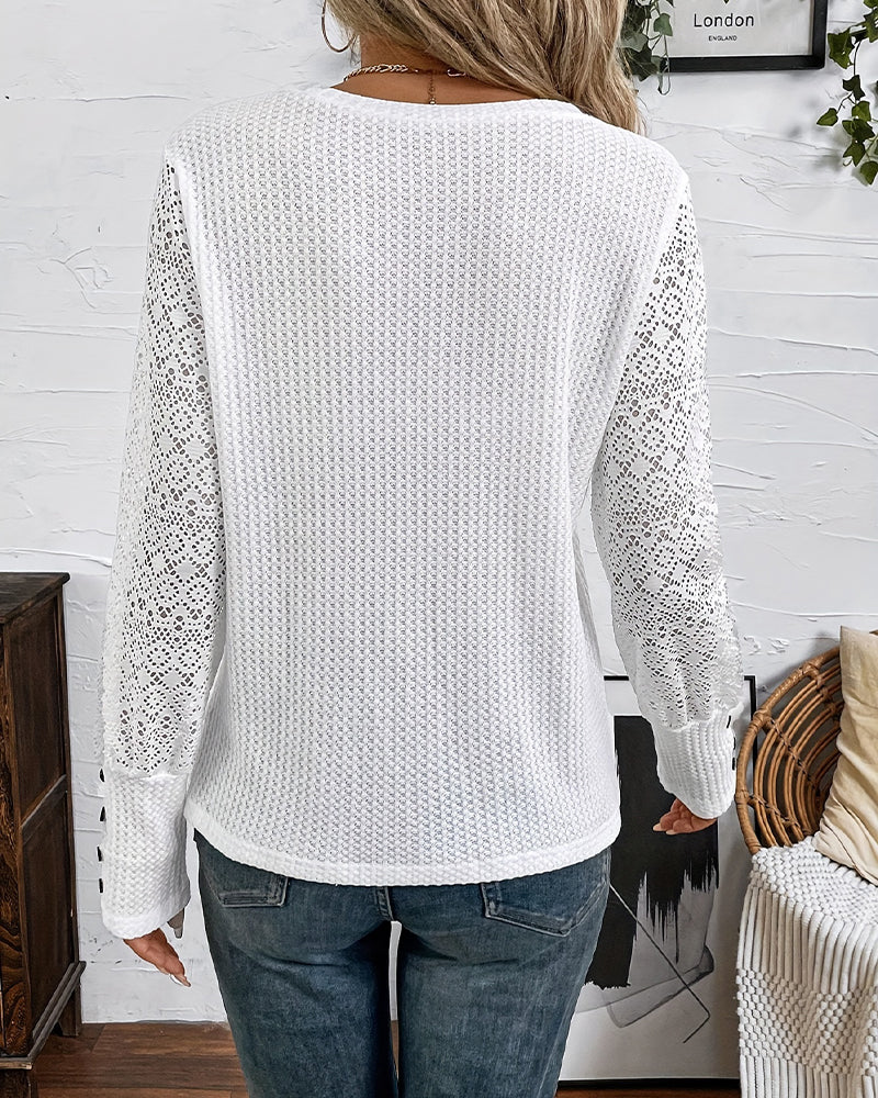 Haut Dentelle Crochet Manches Longues