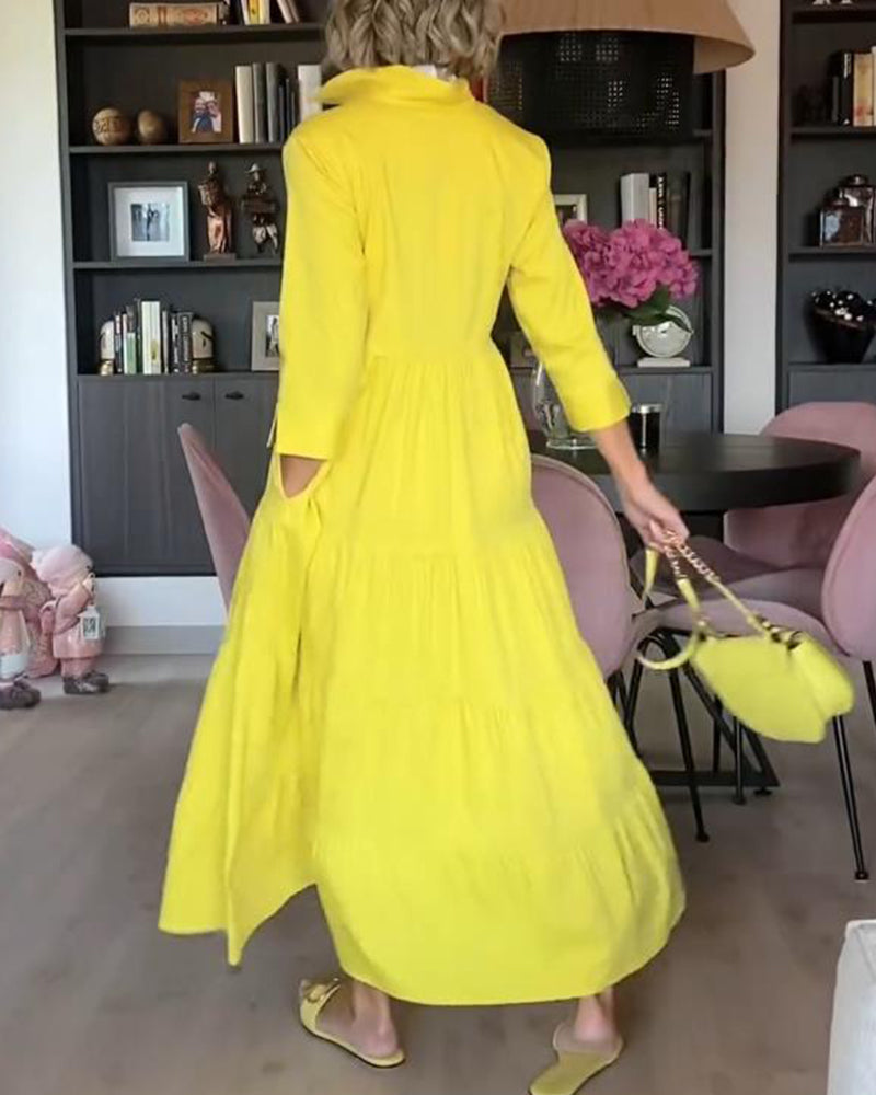 Robe patchwork décontractée avec poches à revers et couleur unie