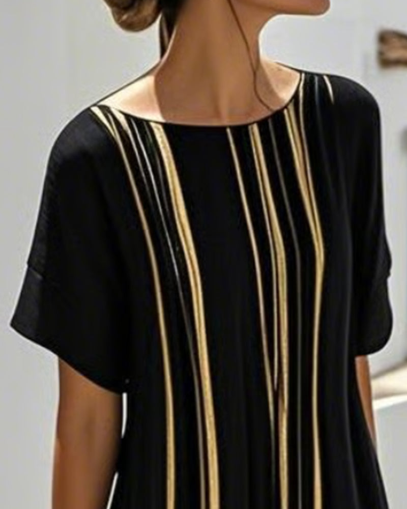 Robe Col Rond Rayure Sheer Jupe Ample