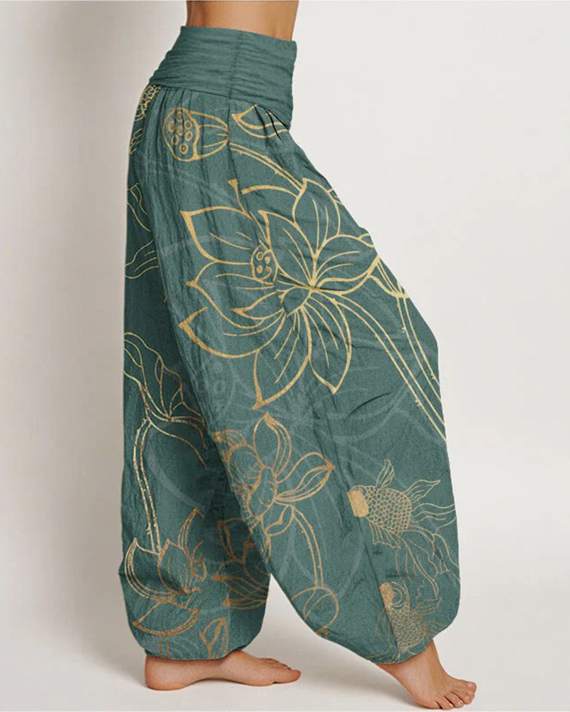 Pantalon Taille Haute Plissée Taille Harem