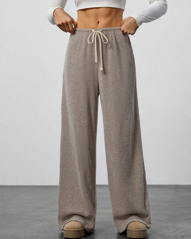 Pantalon Solide Cordon Coupe Large Long