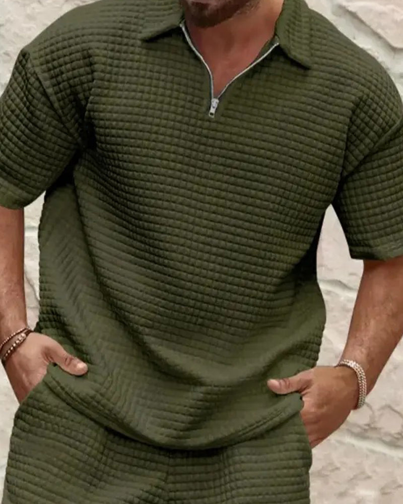Set Col Polo Fermeture Éclair Texture Gaufrée Short