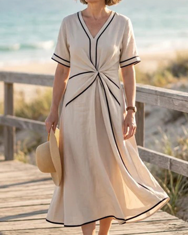 Robe Col En V Twist Ligne Jupe Ample