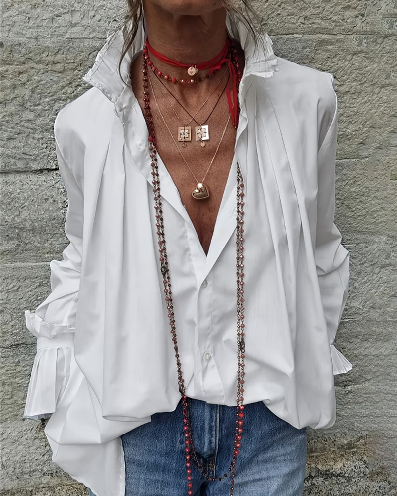 Chemise Plissée Col Mandarin Créateur Mode