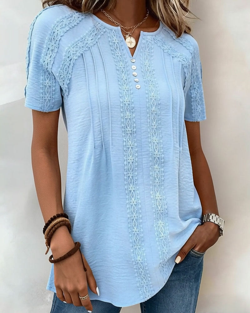 Haut Frais Dentelle Manche Courte