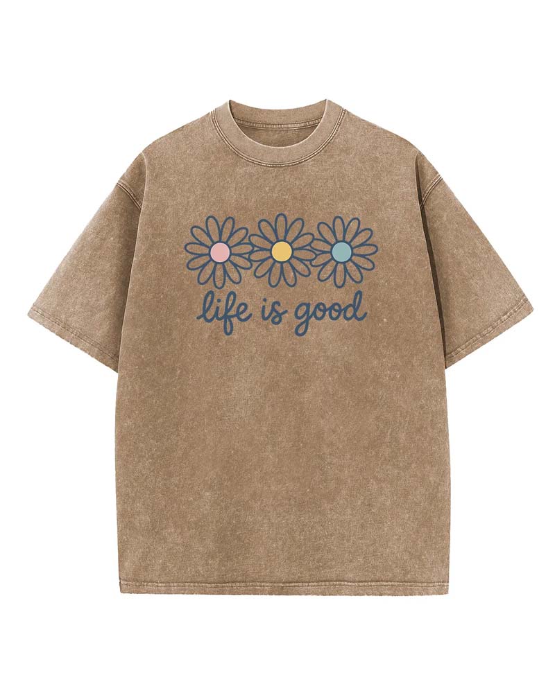 T-Shirt Imprimé Marguerite Décontracté Délavé