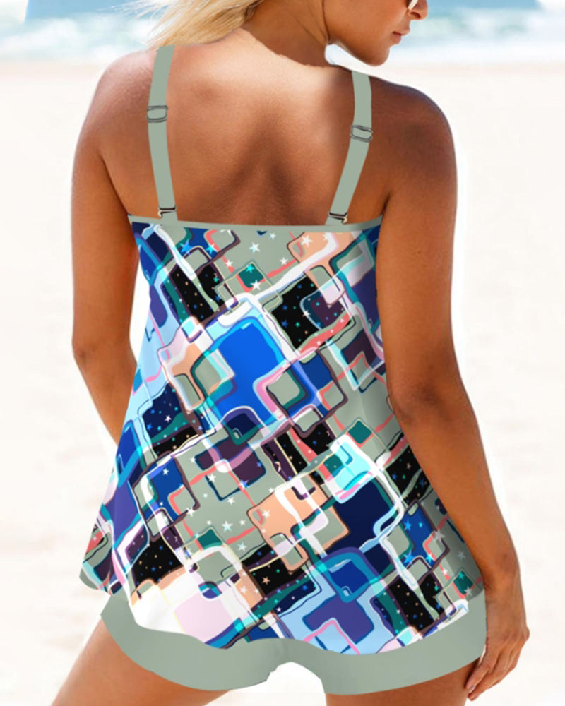 Maillot de bain tankini imprimé bloc de couleur