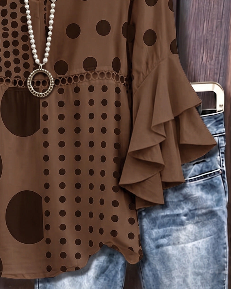 Blouse Pois Mixte Patchwork Volant