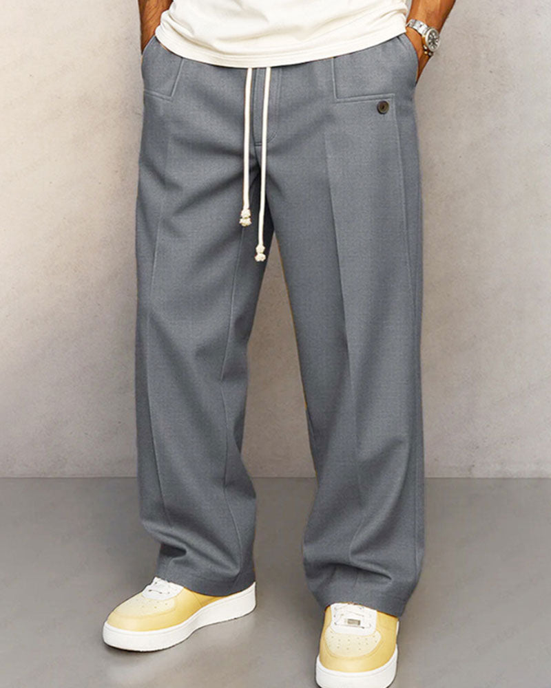 Pantalons Homme Couleur Unie Poche Bouton Cordon