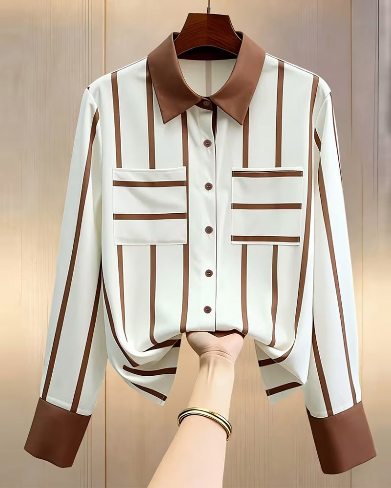 Chemise Rayée Poche Satin Décontractée