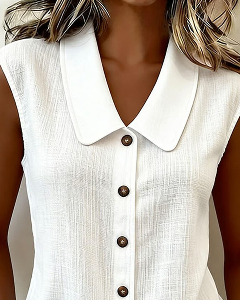 Chemise Sans Manches Col En Lin-Coton