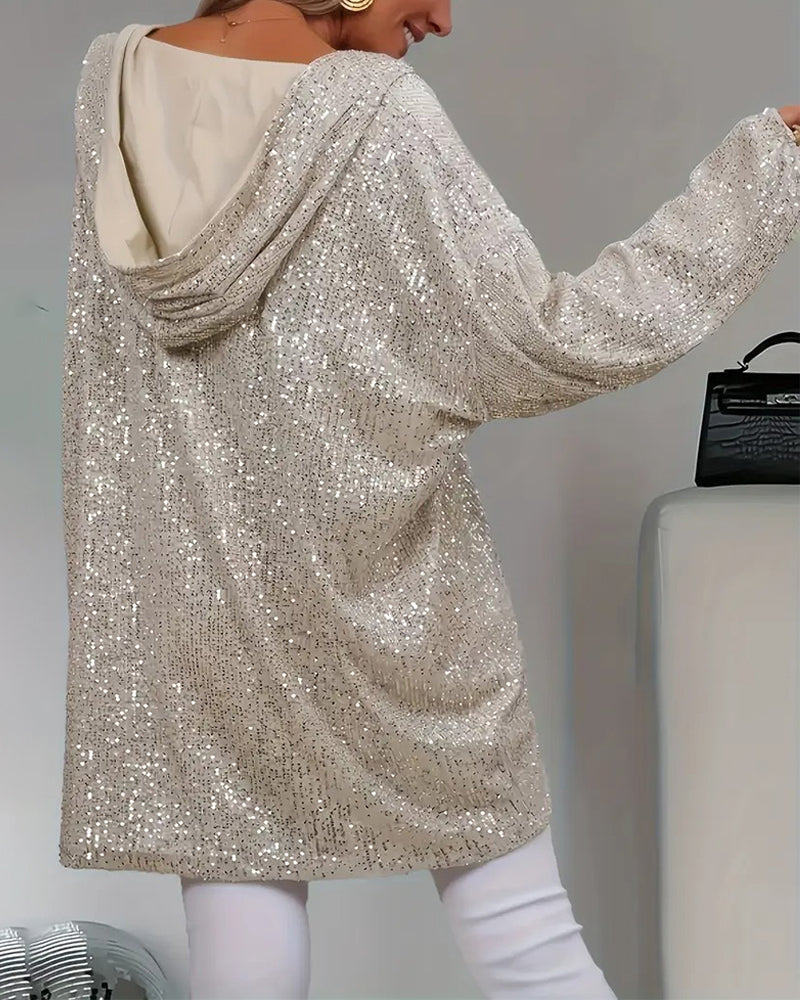 Sweat À Capuche Femme Scintillant Paillette Loose-Fit