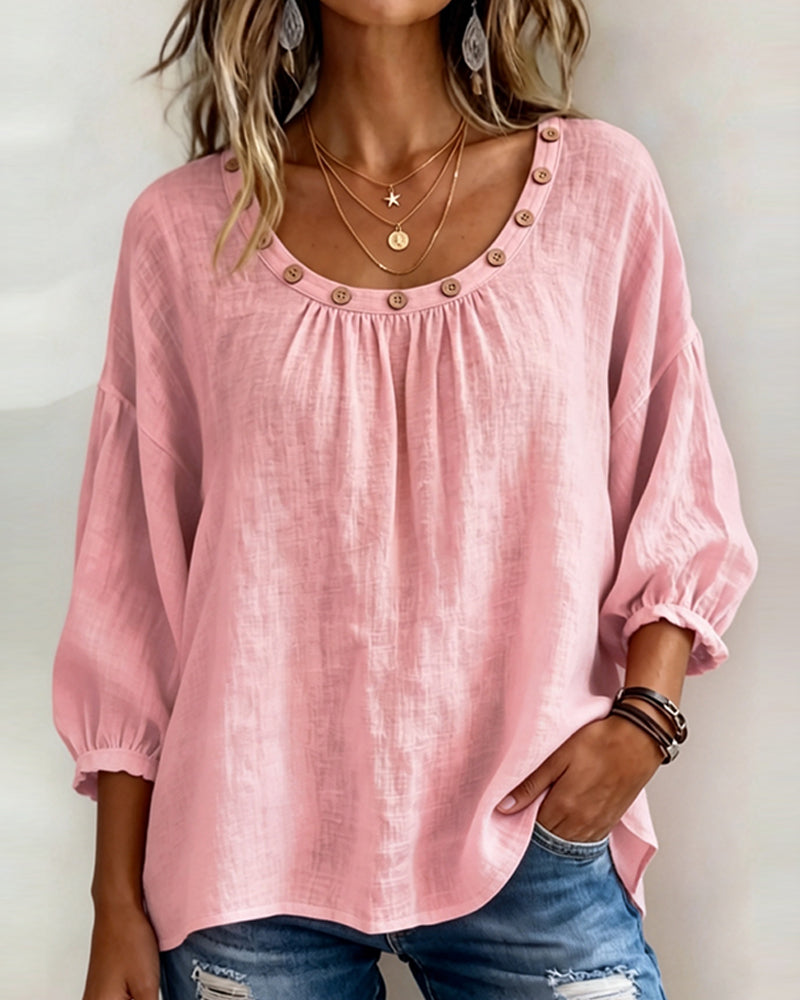 Blouse Col Rond Bouton Lâche