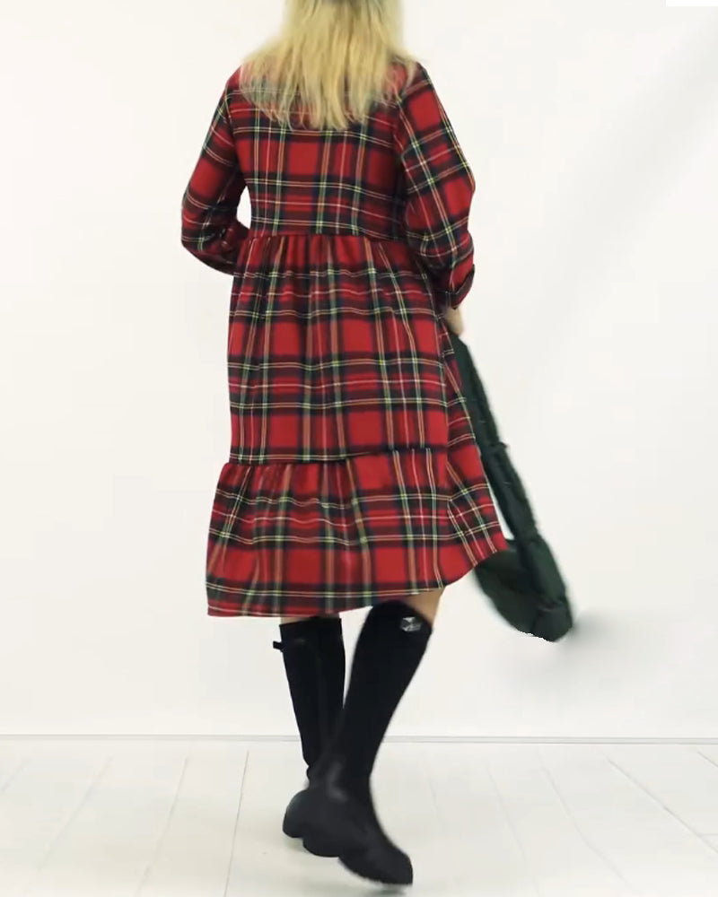 Robe décontractée à carreaux et col rond