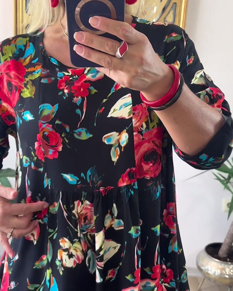 Robe Ample Oversize Col Rond Imprimée