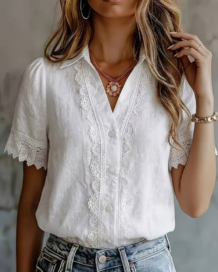 Chemise Col Dentelle Patchwork