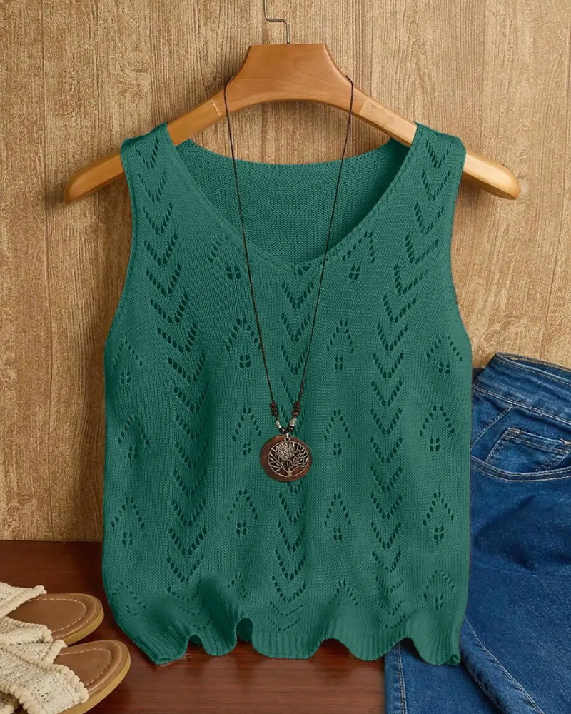 Pullover Col En V Découpe Sans Manches