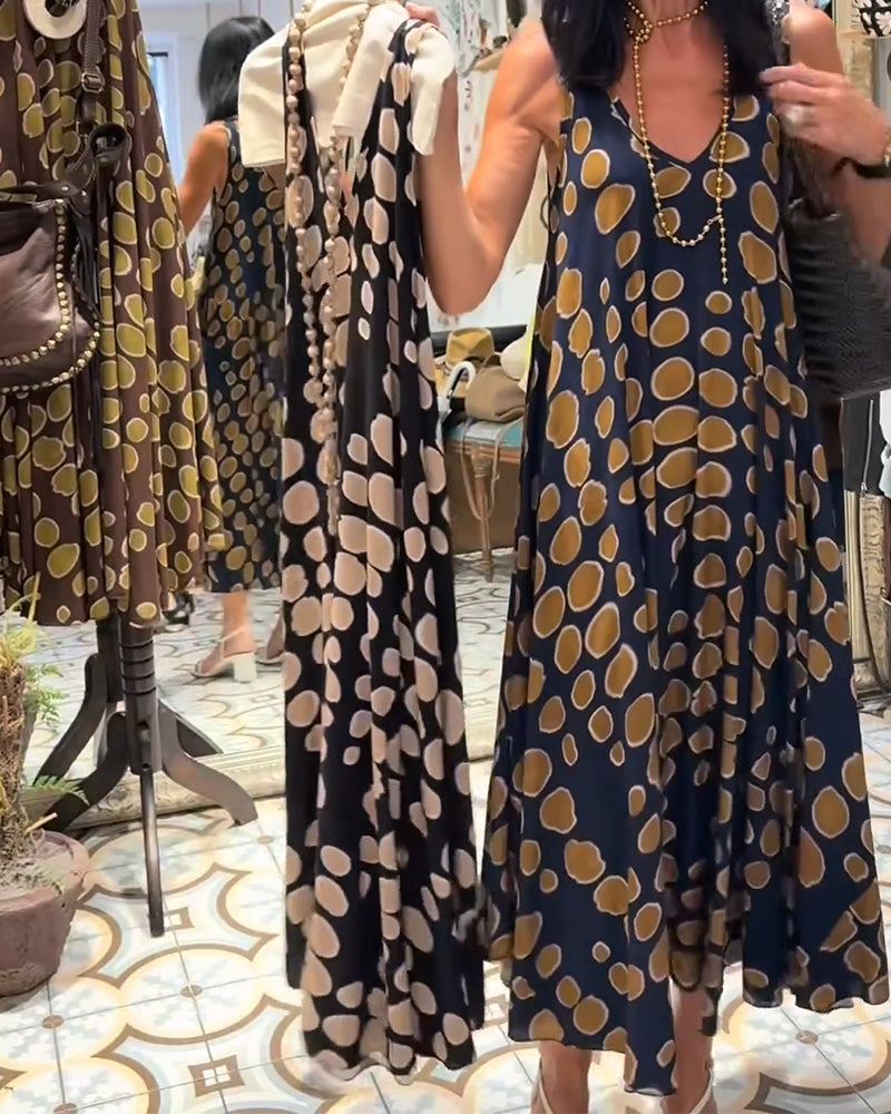 Robe Col V Sans Manches Pois Ligne A