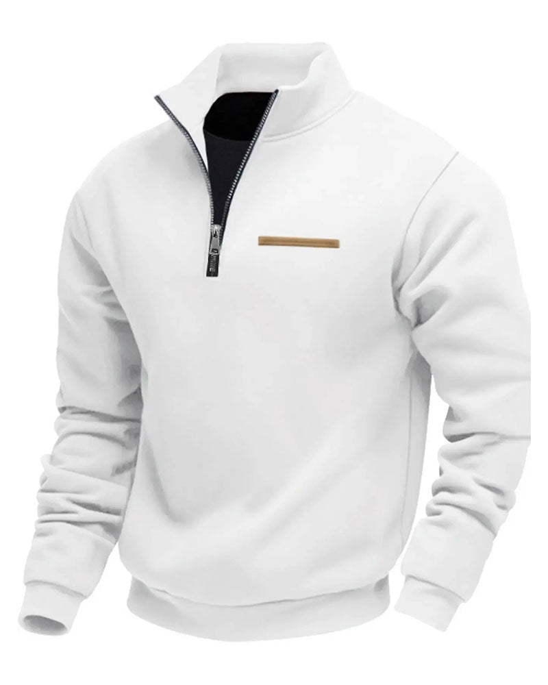 Sweatshirt Couleur Unie Col Montant Fermeture Éclair