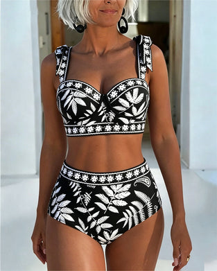 Bikini Imprimé Botanique Taille Haute