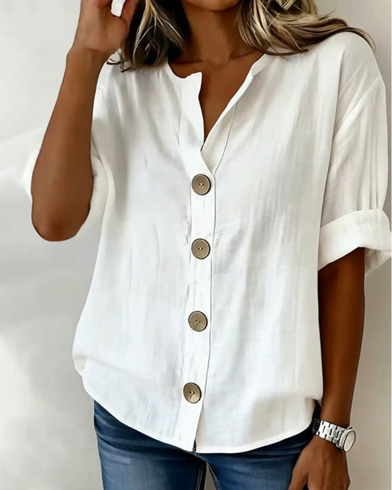 Blouse Ample À Manches Courtes Et Grands Boutons