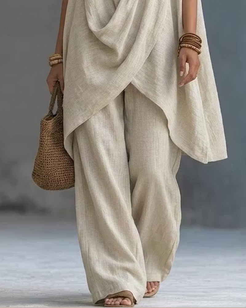 Ensemble Sans Manches Col V Crossover Pantalon Droit
