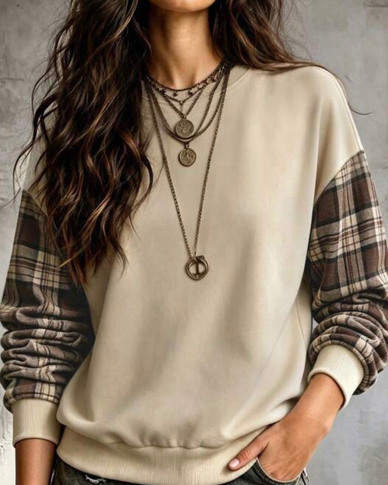 Sweat-shirt Plaid Patchwork Manche Raglan