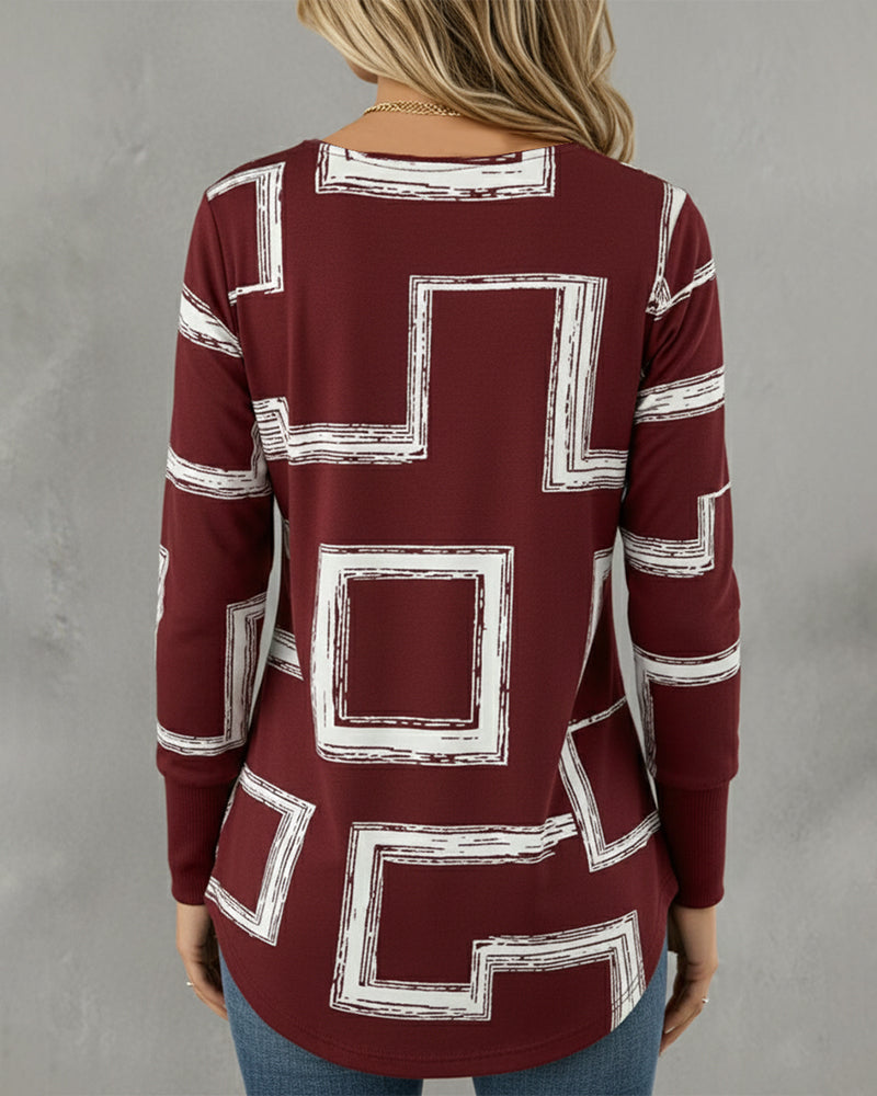 Top Manches Longues Col En V Imprimé Graphique