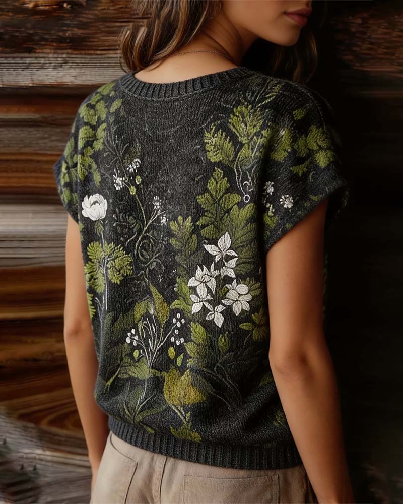T-Shirt Col Rond Tricot Imprimé Court