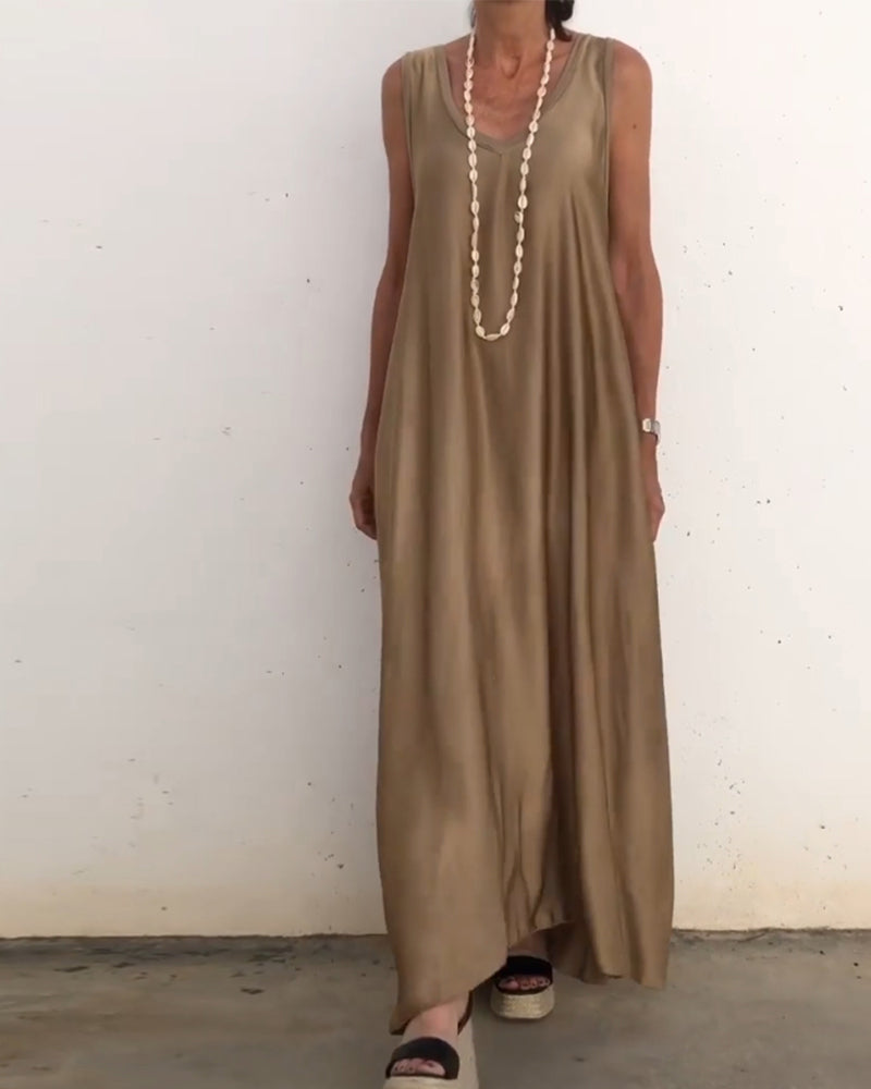 Robe longue sans manches à col rond