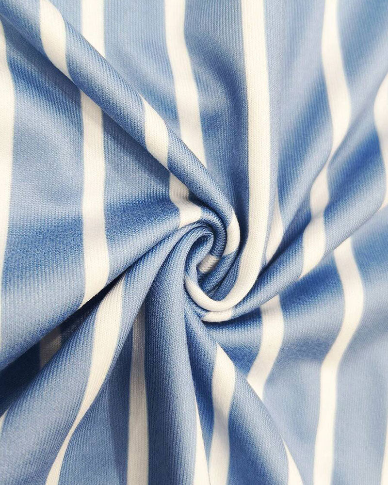 T-Shirt Denim Patchwork Rayé Manche Courte