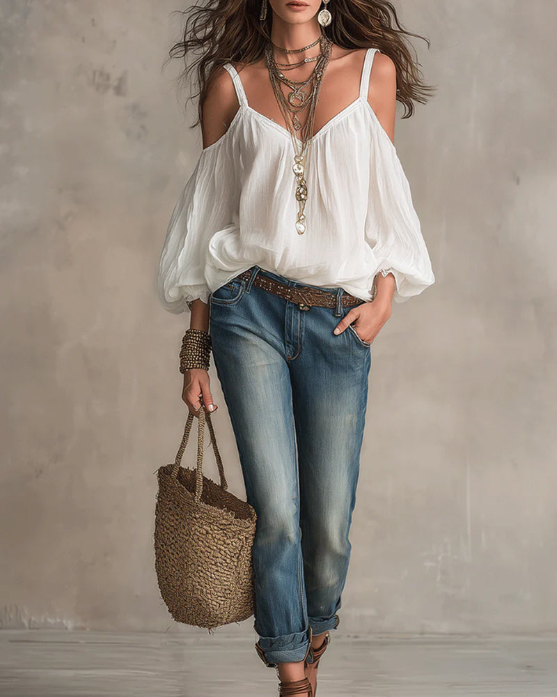 Blouse Off-Shoulder Puff Bretelle