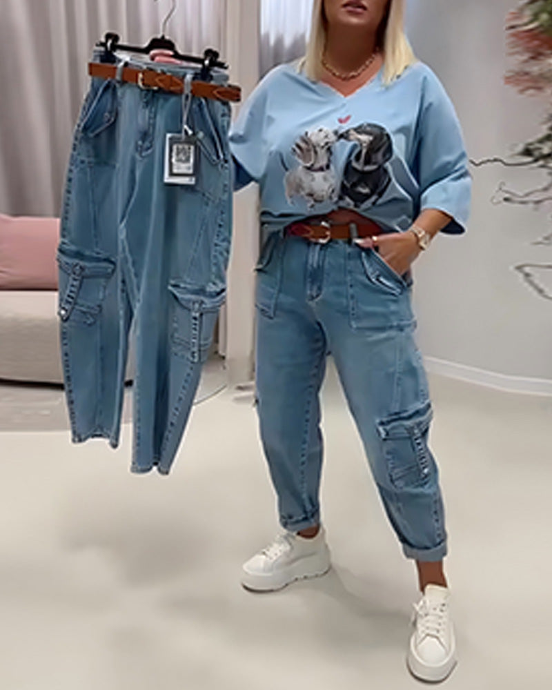 Jean Taille Haute Style Cargo