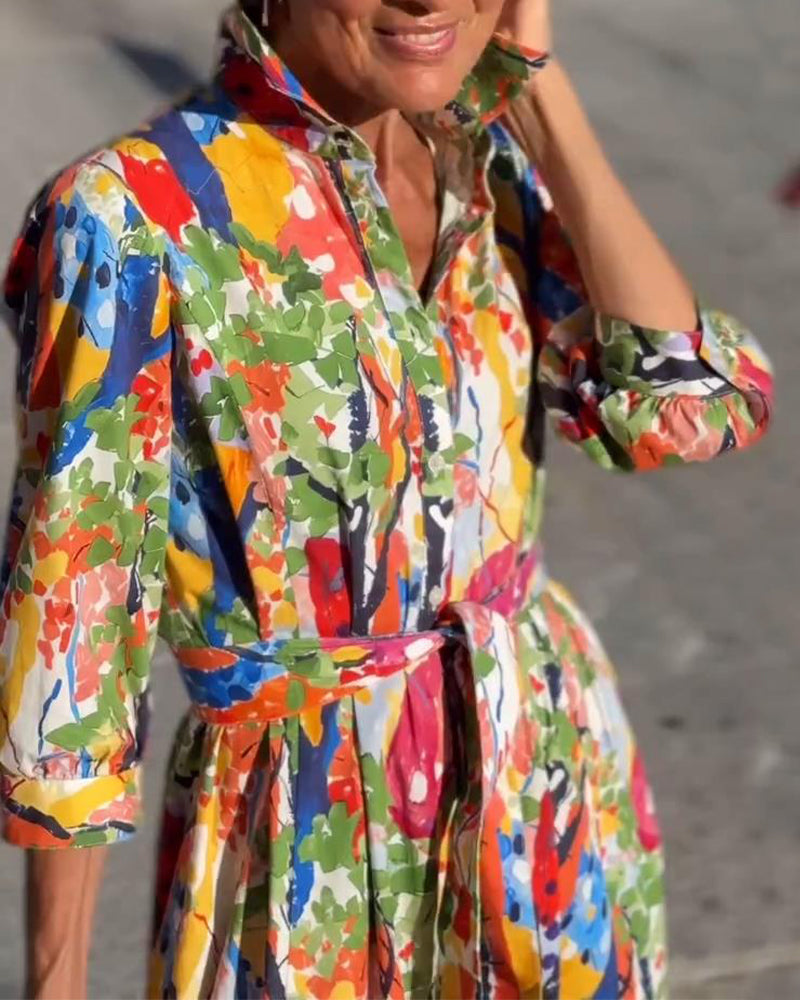 Revers De Vêtement Mode Demi-Manche Imprimé Swing