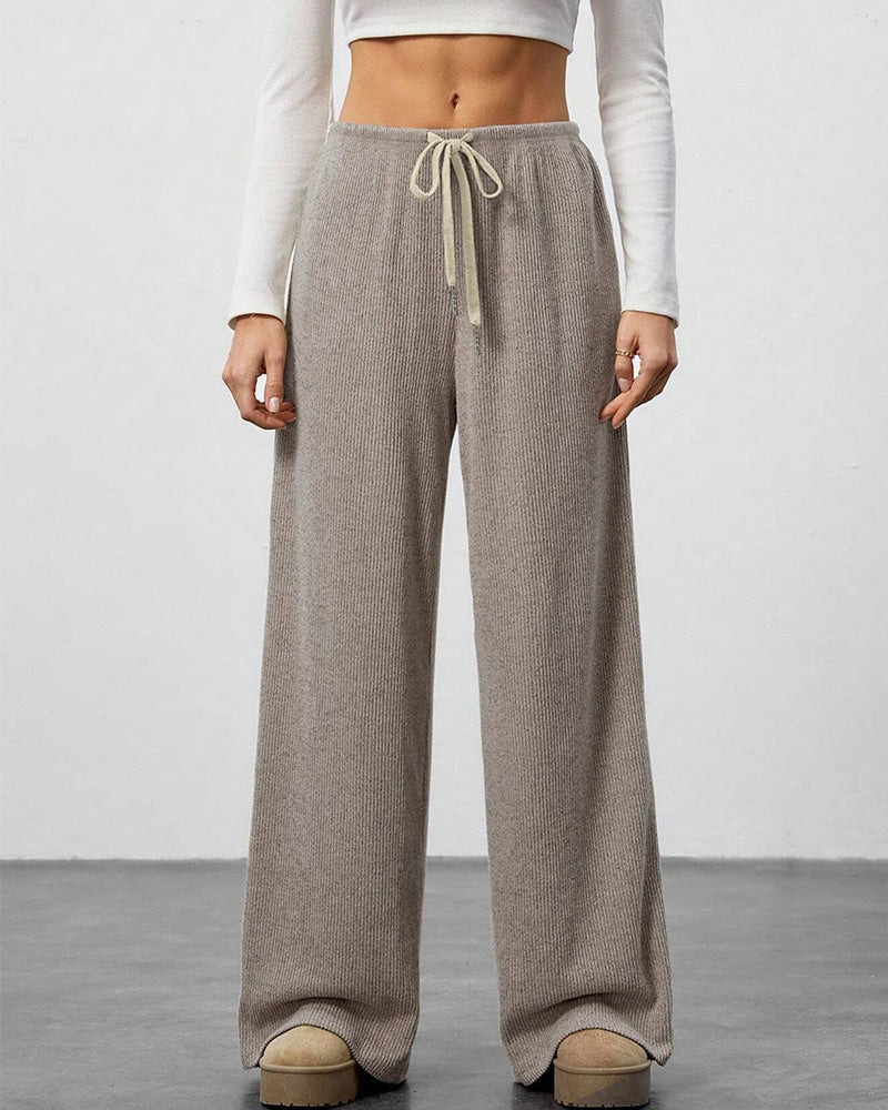 Pantalon Solide Cordon Coupe Large Long