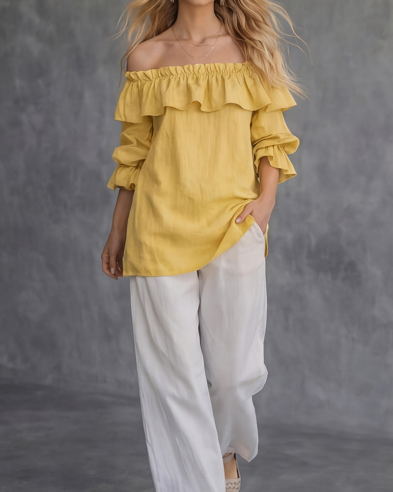 Blouse Off-Épaule Volant Unie Large