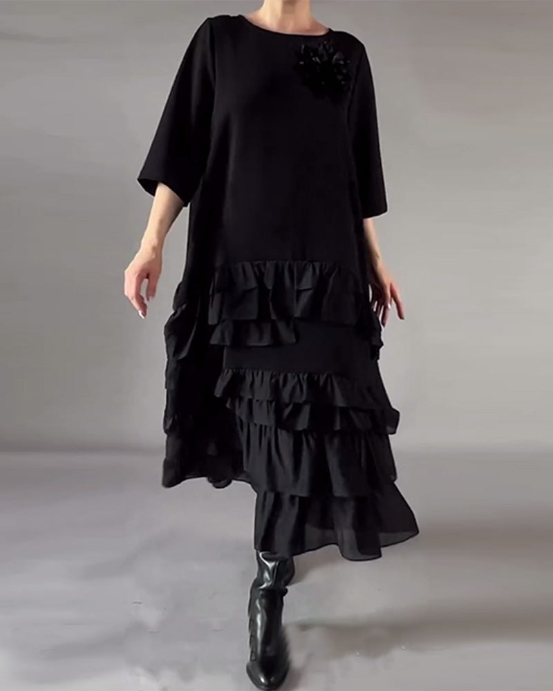 Robe À Col Rond À Double Couche