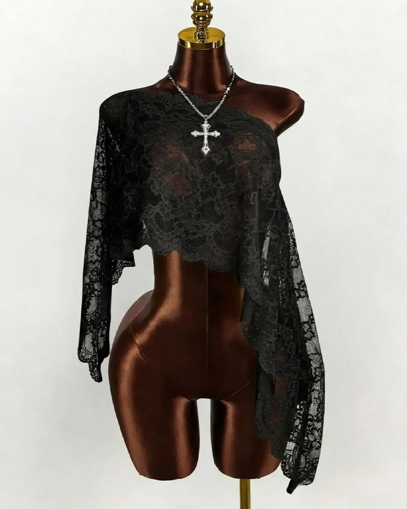 Cover-Ups Sheer Dentelle Manches Longues