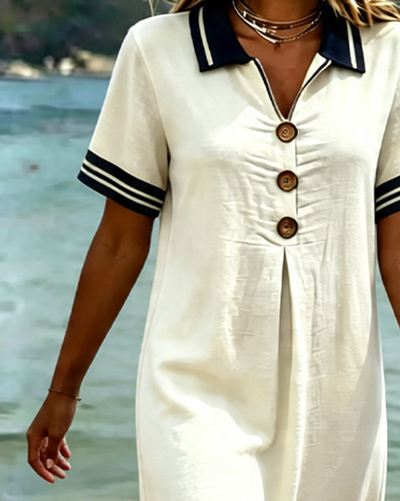 Robe Contraste De Couleur Manches Courtes