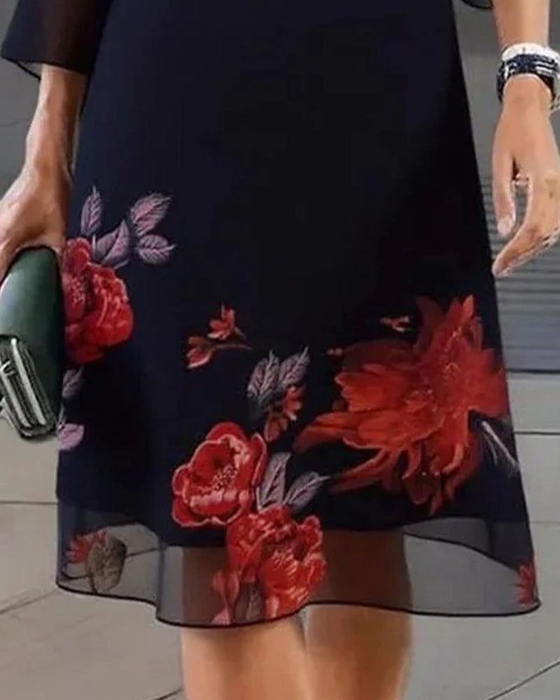 Robe Col Rond Sheer Fleurie Lâche
