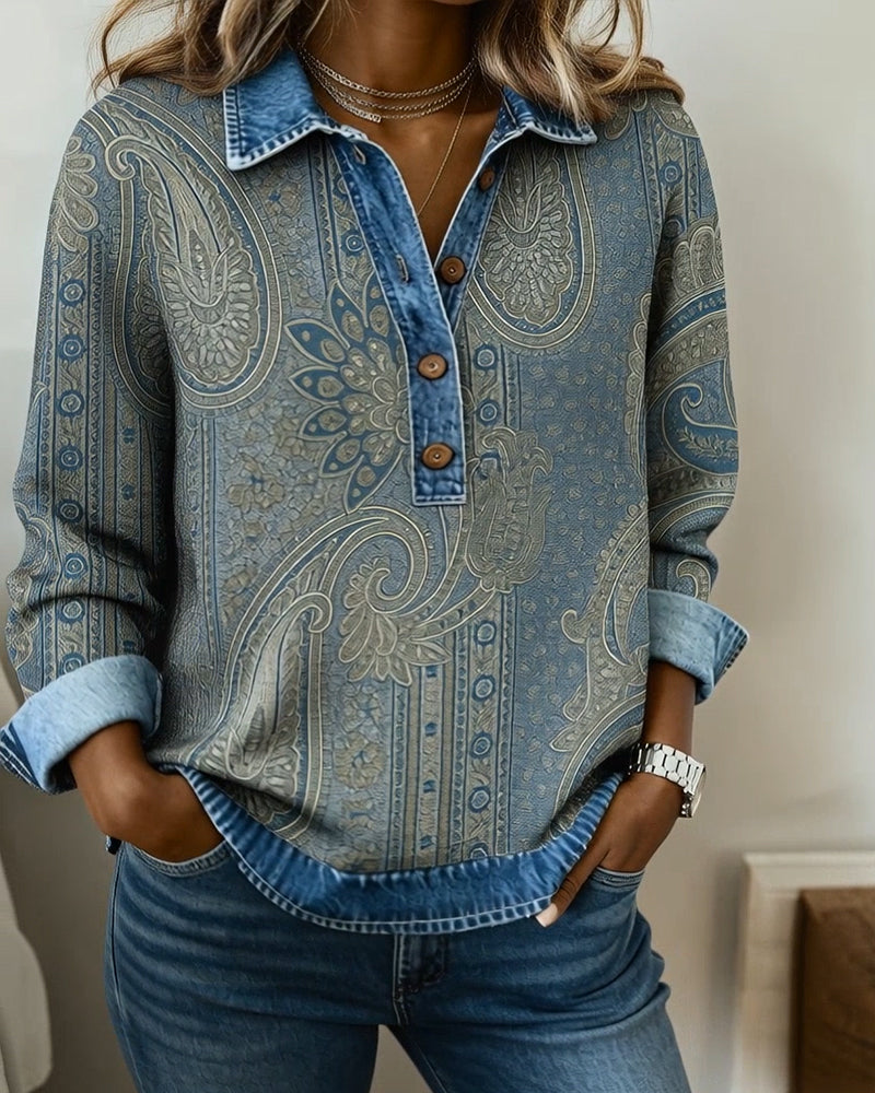 Sweat-Shirt Color-Block Col Boutonné