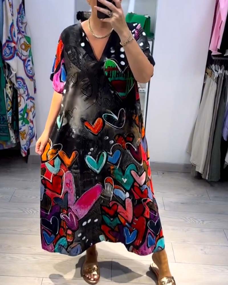 Robe décontractée Love imprimée à col en V