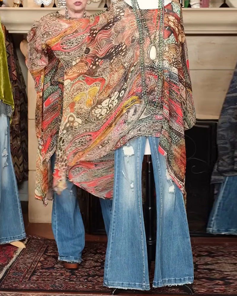 Blouse Large Manche Chauve-Souris Imprimé