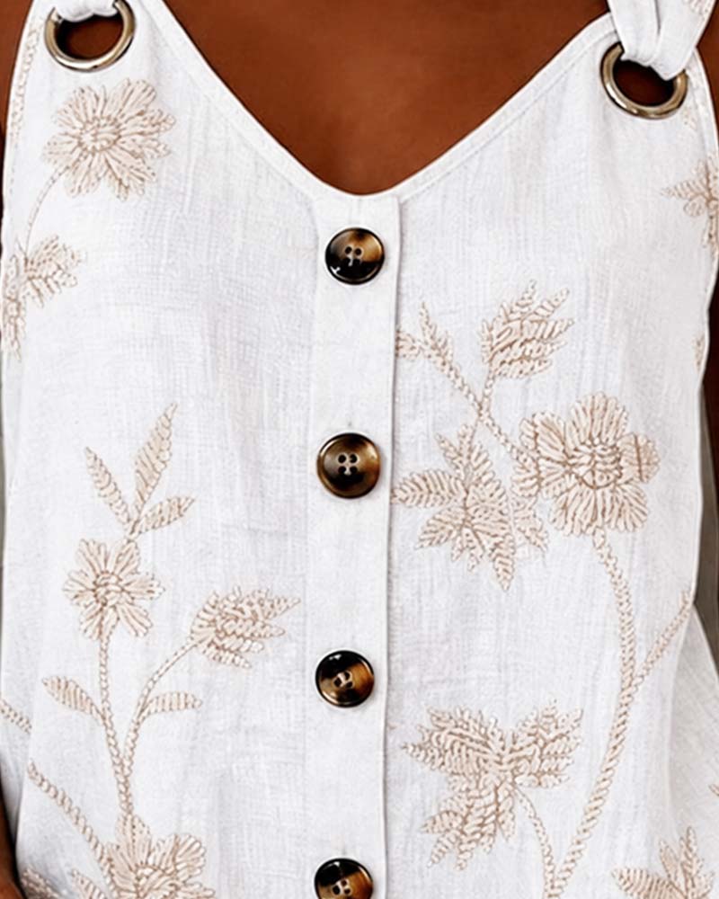 Débardeur Florale Camisole Anneau Métallique