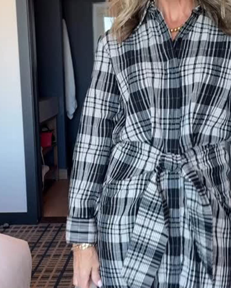 Robe Tendance À Carreaux Avec Col