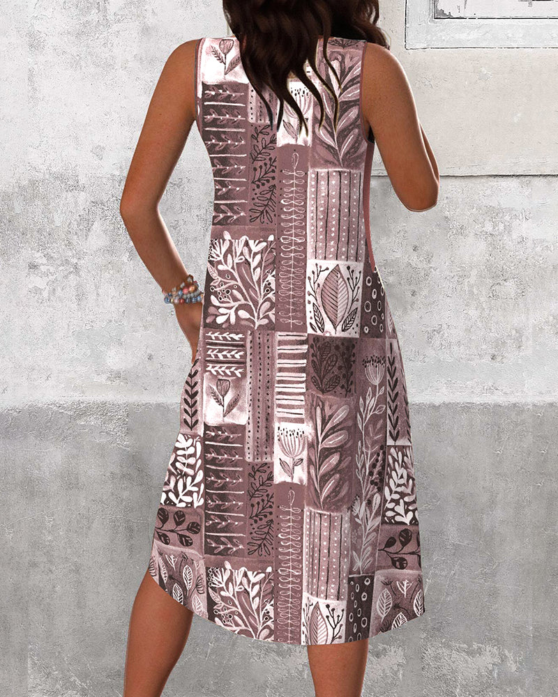 Robe Décolleté V Sans Manches Imprimée Décontractée