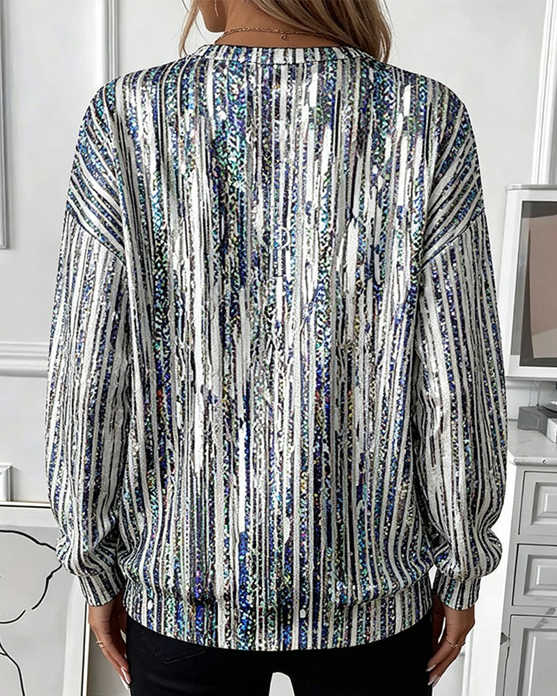 Sweatshirt Abstrait Rayure Verticale Fermeture Éclair