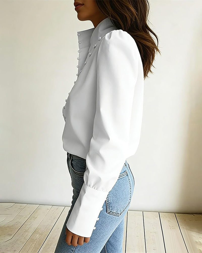 Blouse Col Montant Boutonnage Manche Longue
