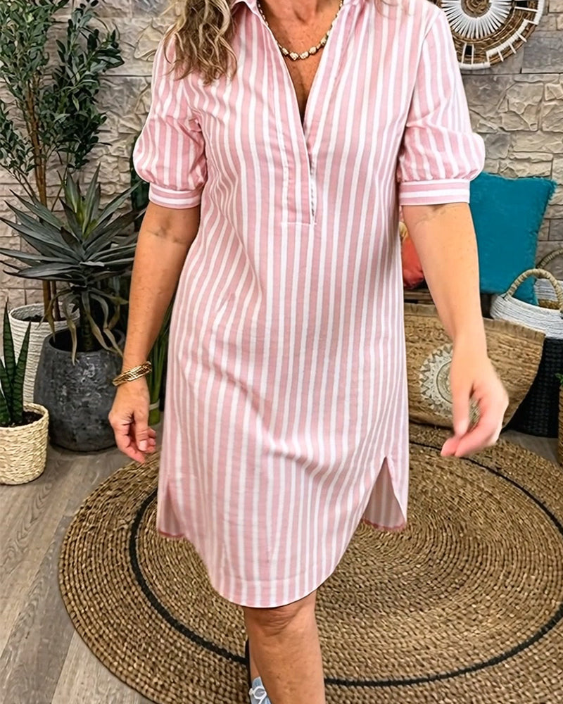 Robe Revers Rayure Fente